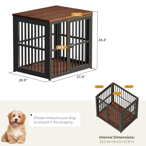 27'' Dog Crate Furniture with 3 Doors for Puppy Small Dogs (Walnut / 26.9"L x 20.9"W x 24.0"H)