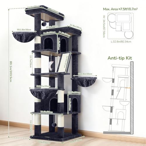 80in XXL Extra Large Corner Cat Tree Tower (80inch / Dark Grey)