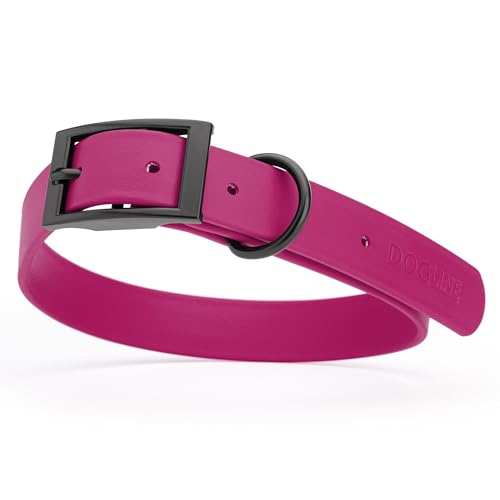 Biothane Waterproof Dog Collar Strong Coated Nylon Webbing with Black Hardware Odor (W1" x L18-22" / Magenta Pink)