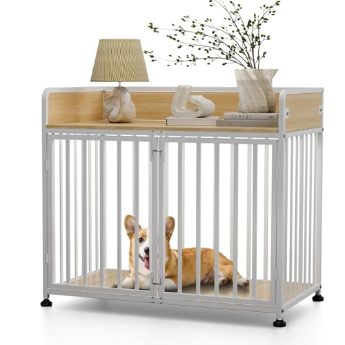 Furniture Style Dog Crate (Nature Wood & White)