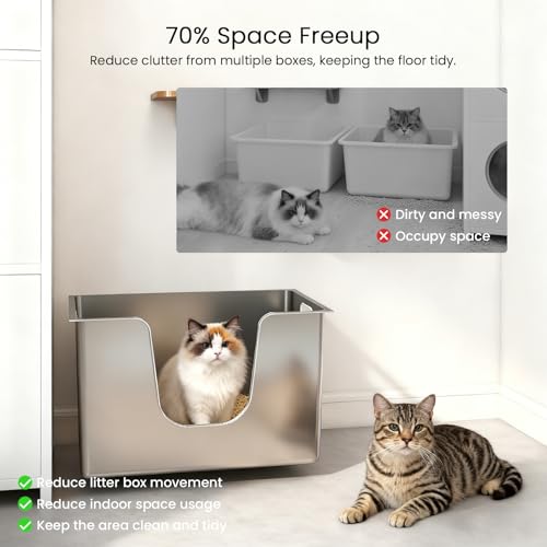Enclosed Stainless Steel Cat Litter Box 13.8” High Sides (22.8"L x 14.9"W x 13.8"H)