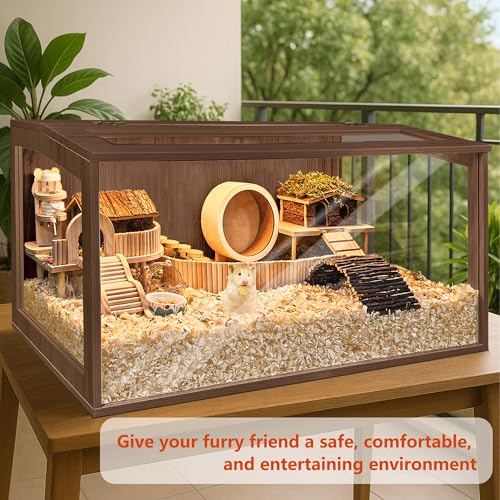 Hamster Cage with Chewproof Wood Top (Walnut / 31.0"L x 14.0"W x 14.0"H)