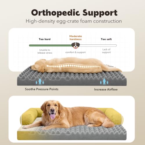 XXL Orthopedic Waterproof Dog Bed with Bolster for Extra Large Dogs (45.0"L x 35.0"W x 8.0"Th / Ginger)