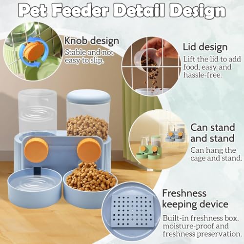 Automatic Rabbit Food and Water Dispenser for Cage (Blue)