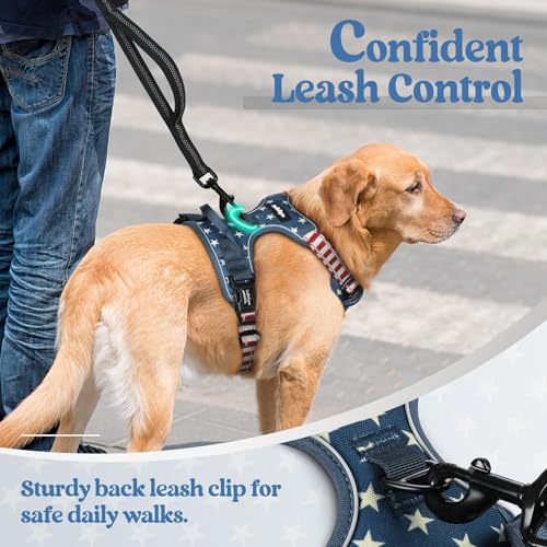 Dog Harness No Pull Medium Sized with 2 Leash Clips (Medium / Blue Star)
