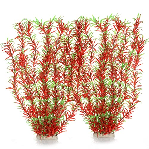 Aquarium Decor Plastic Plants Extra Large 21 Inch Artificial Plants (Wine 2pcs)