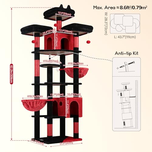 Gothic Cat Tree Tower for Multiple Adult Cats (82 inch / Blood-Goth)