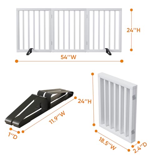 White 18 55" Wide Pet Gate (Bamboo Dog Gate White / 3 Panel - 55 inches Wide)