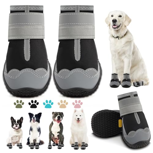 Dog Boots for Large Dogs (Light Black / Width 1.77 Inch)