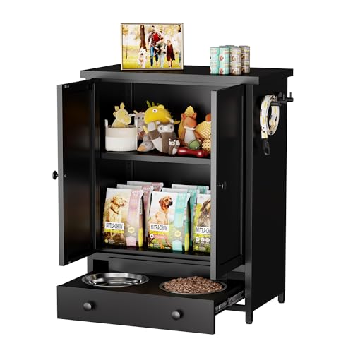 Dog Feeding Station with Storage (Black)