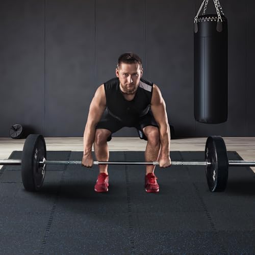 0.56Inch 100sq.ft 25 Tiles Gym Flooring for Home Gym (Black & Blue / 25"L x 25"W x 0.56"Th)