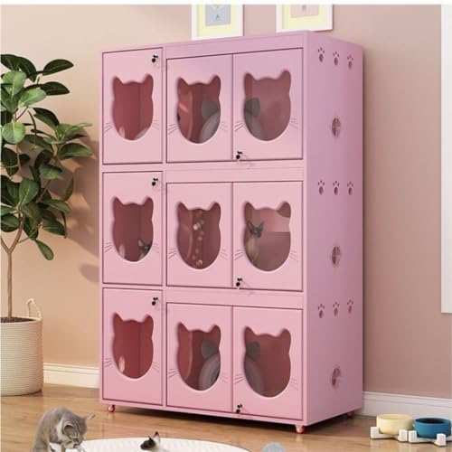 Cat House Solid Wood Cat Cage Luxury Villa Home Indoor Oversized Cattery Constant Temperature Cat Delivery Room Cage Cat Bed (120*60*178.4 / Pink)