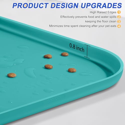 Waterproof Silicone Pet Food Mat with Raised Edge for Dog & Cat (Dark Turquoise / 24"L x 16"W)