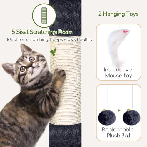 52in Cat Tree Tower for Indoor Cats (Dark Grey / L)