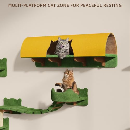 26-in-1 Cat Wall Shelves with Cat Tree, 40''L Tunnel, Moon, Green (Green / 26-in-1)