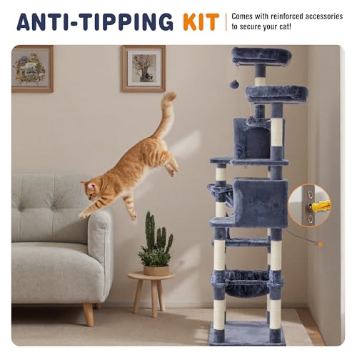 71 Inch Cat Tree Tower with Natural Sisal Scratching Post (Dark Grey / 71IN)