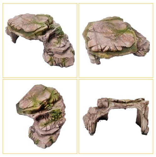 Turtle Basking Platform Resin Bearded Dragon Hides and Caves with Ramp Reptile Resting Terrace Turtle Tank Decorations for Frogs (hideout)