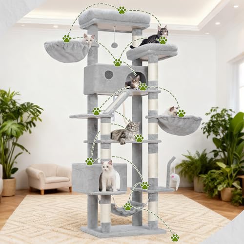 Tall Cat Tree Tower for for Multiple Cats (78.7 inch / Light gray)