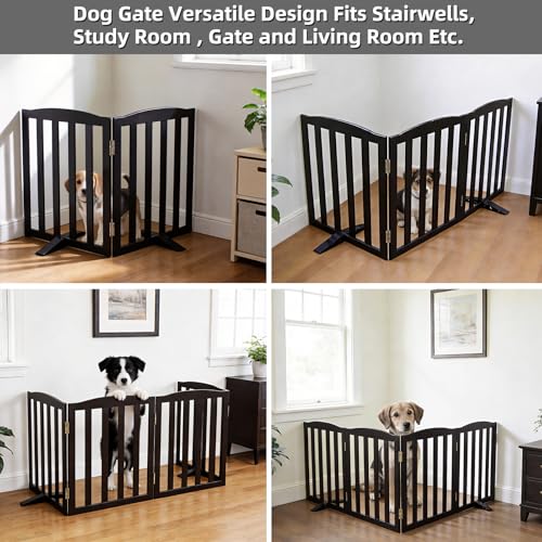 Foldable Freestanding Indoor Dog Gate for House Wood Long Pet Gates Dog Fence for Stairs Puppy Gates for Hallways (Black / 【2 Panels】40''w X 32''h)