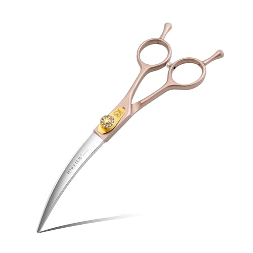 45° Extra Curved Dog Grooming Scissors 440C Stainless Steel 6.5'' Big Arc Curved Shears Rose Gold Sharp and Durable Trimming Scissors for Dogs and Cats (Curved 45° / 6.5")