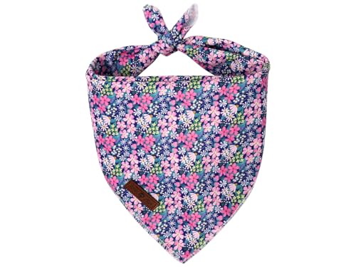 Spring Summer Dog Bandana Washable Cotton Blue Handkerchief Scarf Triangle Floral Oxalis Bandana for Small Medium Dogs Girl Boy (Blue Blossoms / Small (Pack of 1))