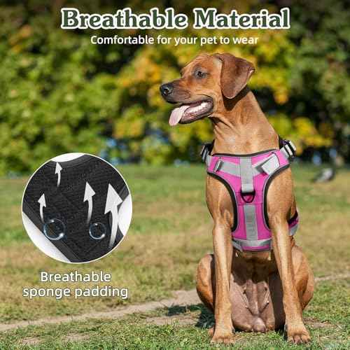 Heavy Duty Tactical Dog Harness for Large Dogs (Pink / L (Chest: 23.6-41.7", Neck: 15-27.5"))