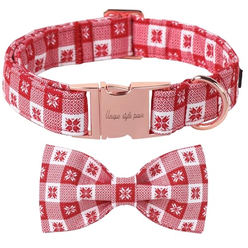 Christmas Day Dog Collar with Bow Christmas Red Papercut Cotton Puppy Collars for Small Medium Large Dogs (Small / Paper cut bow)