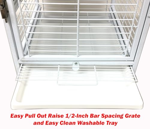 Portable Durable Heavy Duty Travel Veterinary Bird Parrot Carrier Cage Feeding Bowl Play Wooden Stand Perch with Handle Prevent Beaks Out (19" x 15" x 25"H / White Vein)