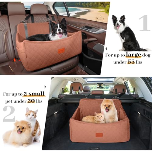 Dog Car Seat for Medium & Large Dogs Up to 55lbs (Brown / Large)
