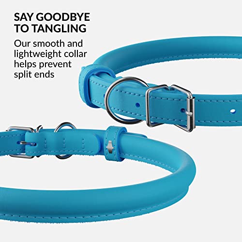 Tangle Free Rolled Leather Dog Collar (Light Blue / XXL)