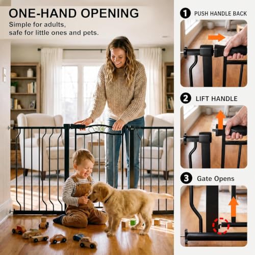 53.1 62.5 Inch Extra Wide Baby Gate Pressure Mounted for Doorways (Black / 53.1"-62.5")