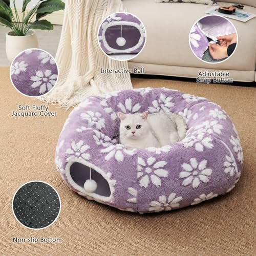 Cute Round Cat Tunnel for Indoor Cats (Purple Flower / Round)