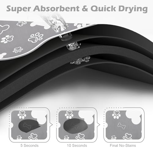 Dog Cat Food Mat (18"L x 12"W / Bone Shaped Grey)