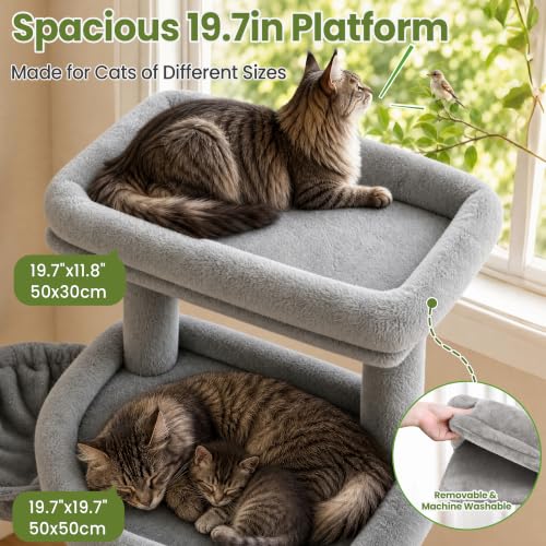 Cat Tree Tower for Indoor Large Adult Cats (Light Grey)