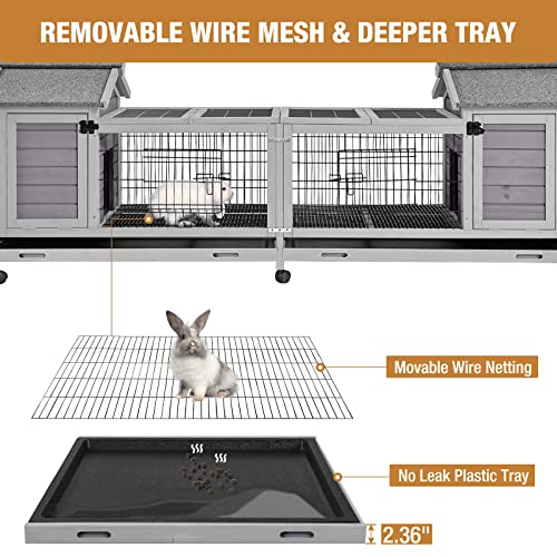 Rabbit Hutch Indoor Outdoor Bunny Cage Upgrade Large Space for Rabbit (80.1"L x 22.8"W x 28.6"H)