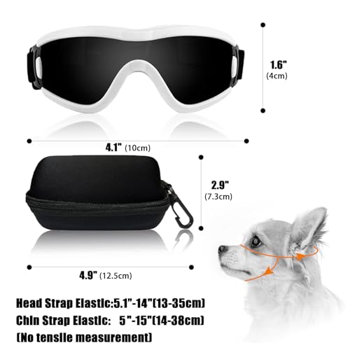 Dog Goggles Small Breed Dog Sunglasses Doggy UV Protection Glasses (White Frame Black Lens)