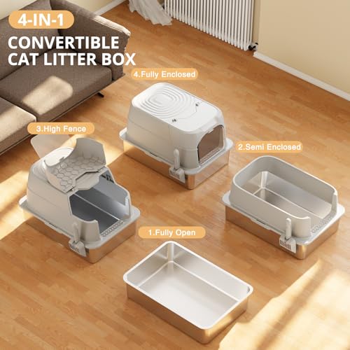 XXXL Stainless Steel Cat Litter Box with Lid
