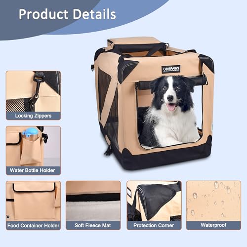 3 Door Portable Collapsible Soft Dog Crate Carrier with Bed (3-Beige)