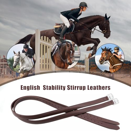 Stability English Stirrup Leathers with Strong Nylon Core for Equestrian Riding (62" / 155cm / Reddish Coffee)
