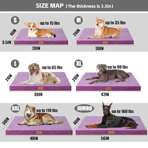 Orthopedic Large Dog Bed Pet Crate Mat 42''X28'' Purple (Purple / 42"L x 28"W x 3.5"Th)