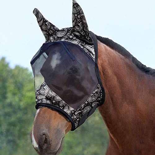 LumiVista Horse Fly Mask Standard with Ears UV Protection for Horse Paisley Wave M Cob (Paisley Wave / Cob (Medium))