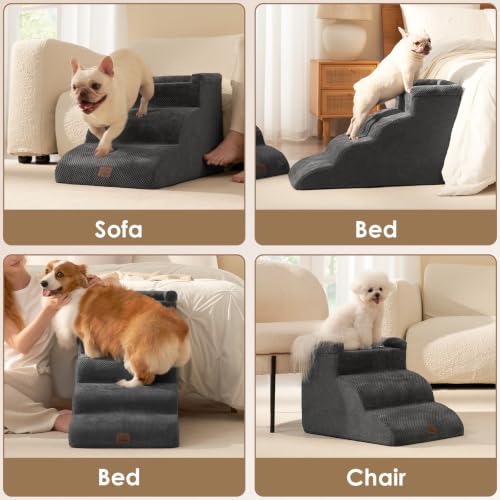 5 Step Curved Dog Stairs for High Beds 20.7" H (Grey / 35.4"l X 15.7"w X 22.7"h)