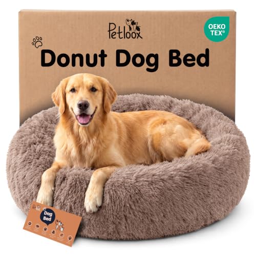 Calming Donut Dog Bed for Small Dogs (Camel / X-Large (45"L x 45"W x 10"Th))