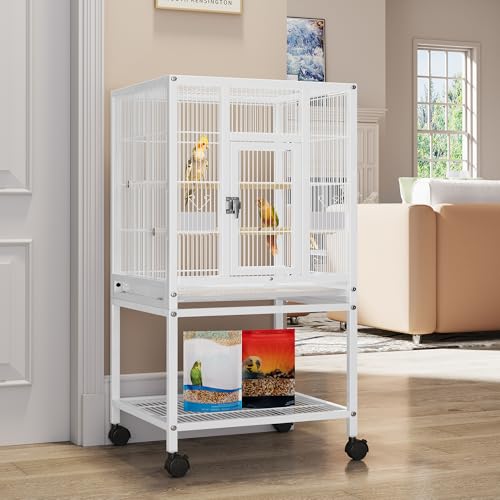 41 inches Metal Bird Cage for Parakeets (White / 19.0"L x 18.1"W x 40.5"H)