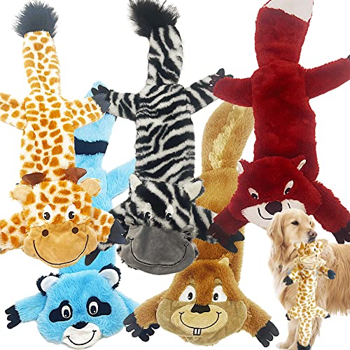 5 Pack Ultra Tough No Stuffing Squeaky Dog Toys for Large Dogs No Mess Interactive Durable Plush Chew Toy Indestructible Dog 6 Layers (5 Pack Premium Furrrr / X Large)