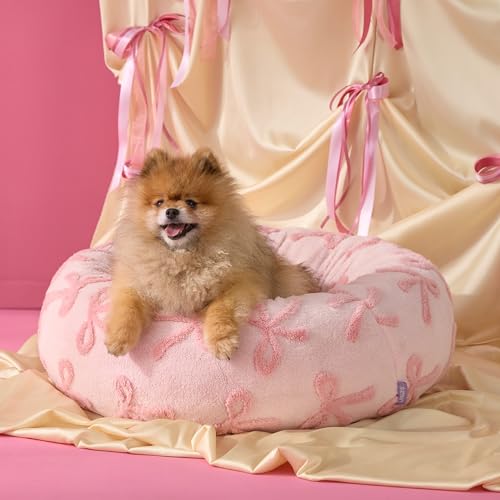 Shown on TV Jacquard Donut Cute Small Dog Beds (27.0"L x 27.0"W x 8.0"Th / Bow Pink Taffy)