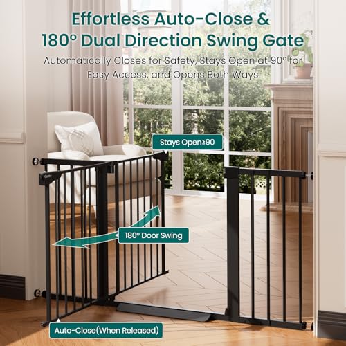 30 54" Extra Wide Baby Gate for Stairs & Auto Close Dog Gate Black (Black / 30"-54" W x 30.5" H)