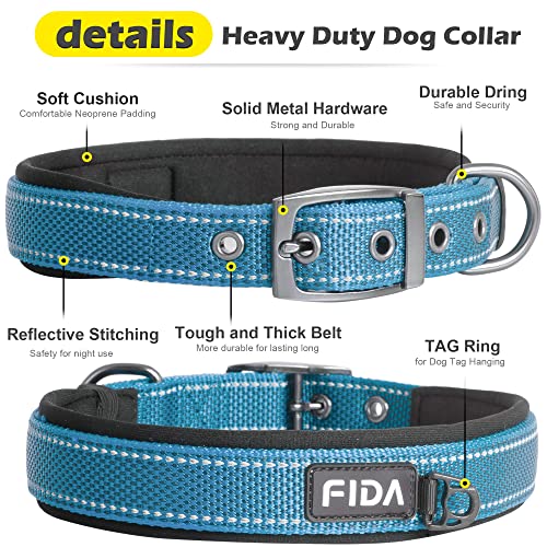 Heavy Duty Dog Collar for Medium Dogs with Metal Belt Buckle (Medium(14.5"-19") / Blue)