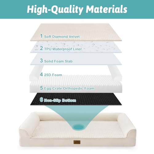 Orthopedic Dog Bed for Extra Large Dogs (Beige / XL:44x32x7 inch)