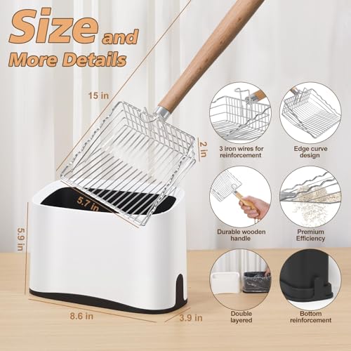 Cat Litter Scoop with Holder Stand (Long handle-9.8" with Holder)